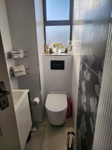 センチュリオンにあるBlue Valley Golf Estateのトイレと窓のある小さなバスルーム