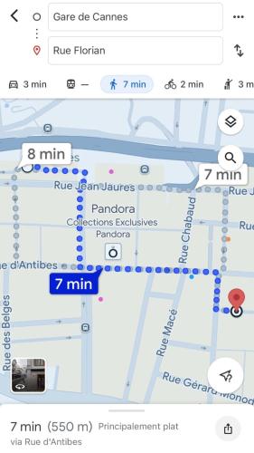 a screenshot of a map of a bus at Love Room Jacuzzi Croisette in Cannes