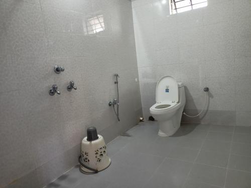 a white bathroom with a toilet and a sink at Udita (উদিতা) Eco Homestay Santiniketan in Shānti Niketan