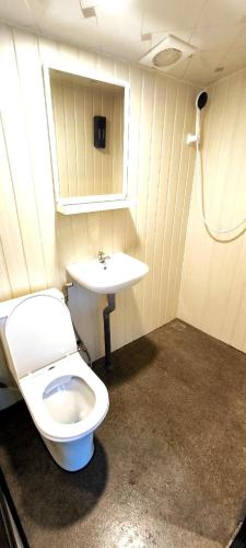 a bathroom with a toilet and a sink at Campod Resort @ Cameron Highlands in Cameron Highlands