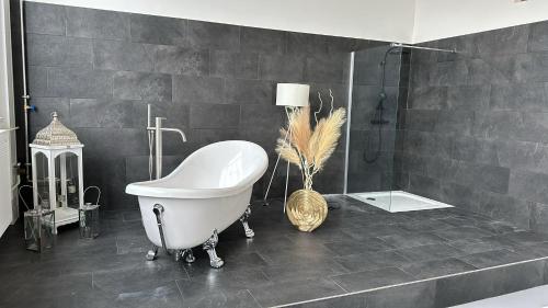 un baño con bañera y ducha en Ro42om Schönewerd, en Schönenwerd
