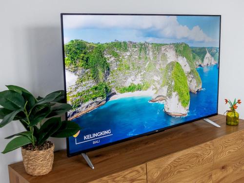 a television screen sitting on top of a table at Abdiel 4 · Spacious Marina-View Apartment Ideal Location Pass the Keys in Hartlepool