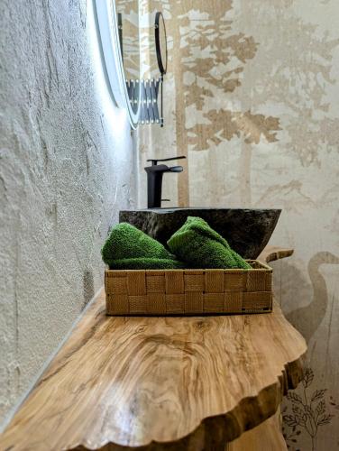 a bathroom with a sink with green moss at Casa San Pedro 3 in Murcia