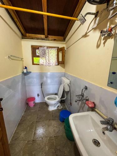 a bathroom with a toilet and a sink at Odyssey Stays Sathkol in Mukteshwar