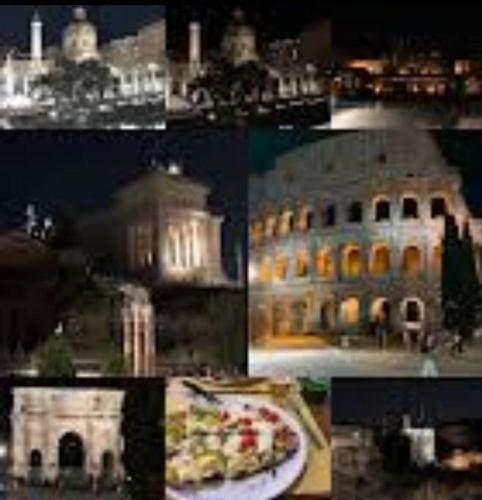 a collage of photos of a building and a pizza at Appartamento Roma Est in Lunghezza
