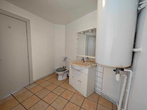 une petite salle de bain avec toilettes et lavabo dans l'établissement Chez Lili et Roger, à Schiltigheim