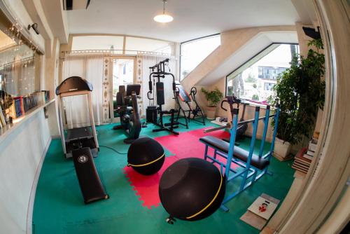 an overhead view of a gym with exercise equipment at Hotel Vandelli in Pavullo nel Frignano