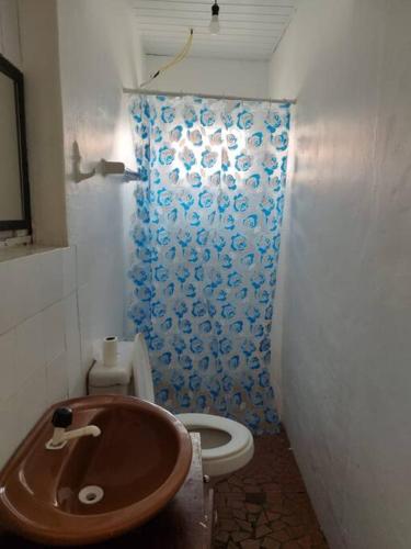 a bathroom with a sink and a toilet at Casa central 349 in Ponta Grossa