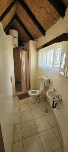 a bathroom with a toilet and a sink at Matopo Ingwe Lodge in Matopos