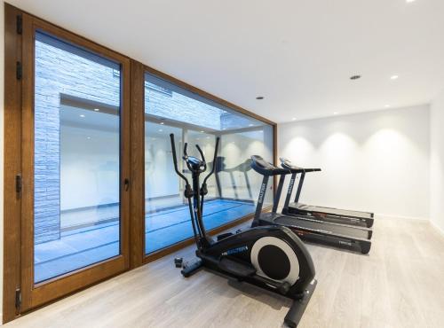 a gym with a treadmill and a large window at ISARD HOMES & SPA by SELECT RENTALS in El Tarter