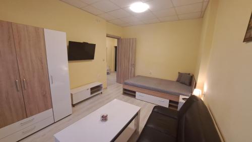 a small room with a bed and a couch at Apartment Krasi 1 - with hydrophore system in Pleven