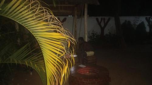 a person standing next to a fire hydrant at night at Moshi hostel lodge in Msaranga