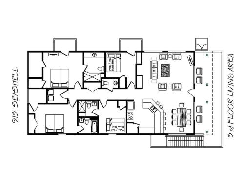 a black and white floor plan of a house at Spectacular Sunrise Sunset & Surf Views in Surfside Beach