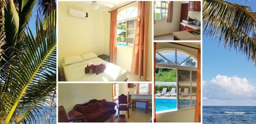 a collage of pictures of a house with the ocean at Costambar Ocean Breeze - Beachfront Apartment with Pool in Las Flores