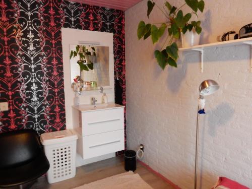 a bathroom with a sink and a mirror at B&B Acacia in Goirle