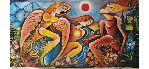 a painting of mermaids on the side of a wall at Apartment, Stylish 2 bed Riverside House, 2 Kingsize beds, Free Parking in Southampton