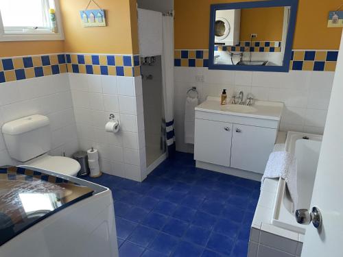 un baño con inodoro y lavabo en The Sabble Shak, en Capel Sound