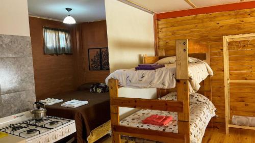 a bedroom with a bunk bed and a stove at Refugio Mendoza in Godoy Cruz