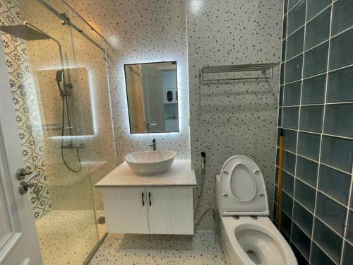 a bathroom with a sink and a toilet and a shower at SH17 Villa Hải Phòng in Hai Phong