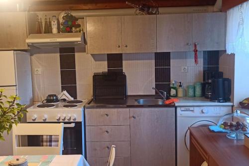 a kitchen with a sink and a stove at Kallistws House in Zigovístion
