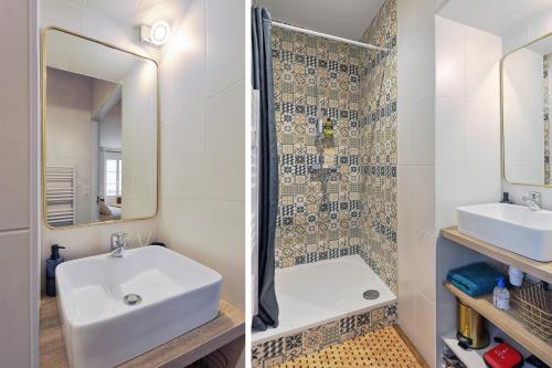 une salle de bain avec un lavabo et un miroir dans l'établissement Nouveau - Jolie Pépite Le Rabelais, à Nantes