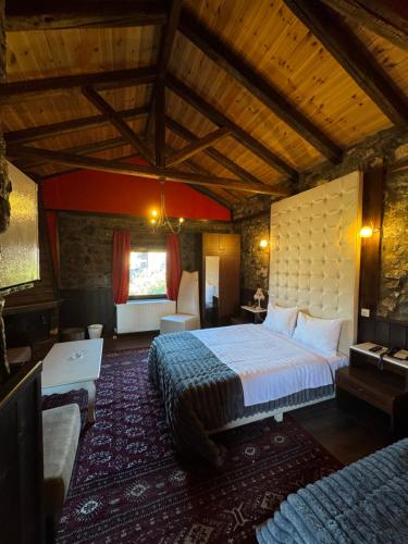 a bedroom with two beds in a room at Chalet Asteras tou Vorra in Palaios Agios Athanasios