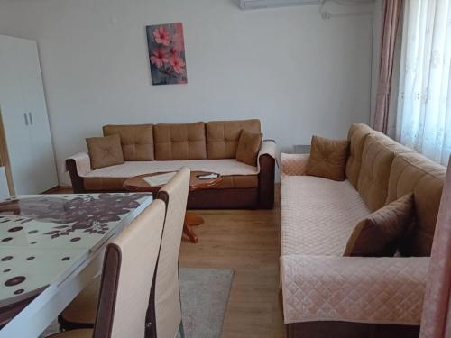 una sala de estar con un sofá y una mesa en Apartment Charm, en Ohrid