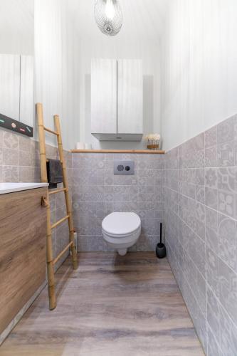 a bathroom with a toilet and a ladder in it at Le Petit George V - Appartement design proche Thermes in Vichy