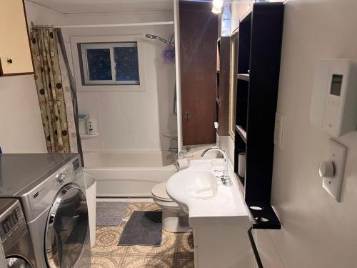 a small bathroom with a toilet and a sink at Maison de vacances in Rivière-Rouge