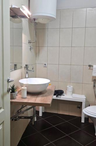 a bathroom with a white sink and a toilet at Aleksei Apartmani in Belgrade