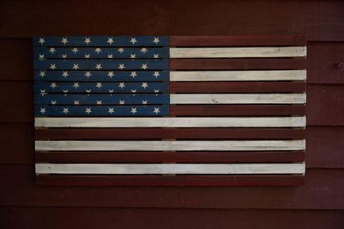 an american flag painted on the side of a wall at Secluded cabin convenient to Blairsville in Blairsville