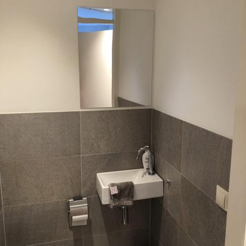 Bilik mandi di De Essenburgh 7-persoons, overdekte hottub en lounge, barrel sauna, sunshower, wifi, omheinde tuin, huisdier vriendelijk