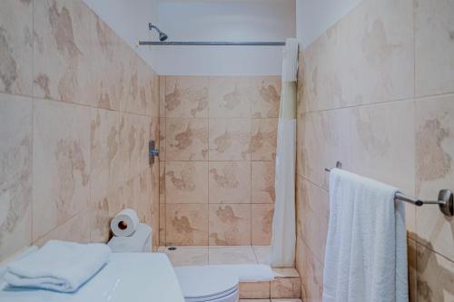 a bathroom with a toilet and a shower at Puerto Azul A1 52 in El Roble