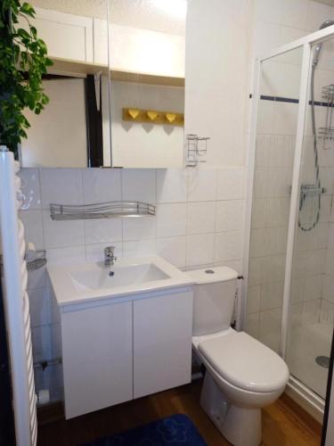 une salle de bain blanche avec des toilettes et un lavabo dans l'établissement Résidence Mont Blanc - Appartement 3 pièces 6 personnes - Plagne Centre MAE-5084, à La Plagne Tarentaise