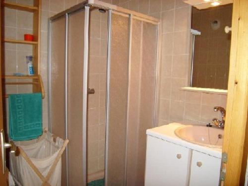 a bathroom with a shower and a sink at Appartement confortable 4 pers., proche pistes et commerces, parking, balcon Sud-Ouest, animaux admis - FR-1-733-91 in Crest-Voland