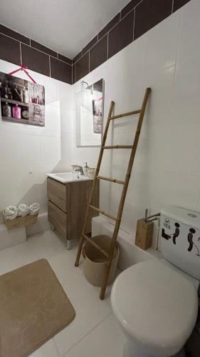 une salle de bain avec toilettes et lavabo dans l'établissement centre ville proche du métro, à Toulouse