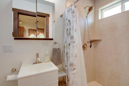 a bathroom with a sink and a shower at Mtn-View Gem with Grill 2 Mi to Dtwn Livingston in Livingston