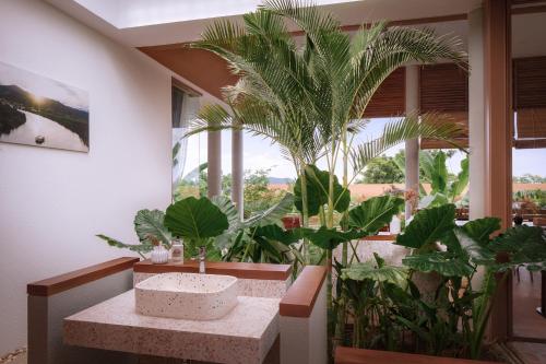 a room with a table with plants in it at Amaya Kampot Homestays in Kampot