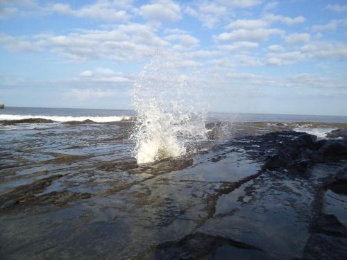 a splash of water on a rocky beach at Villa Mango B&B in Nosara