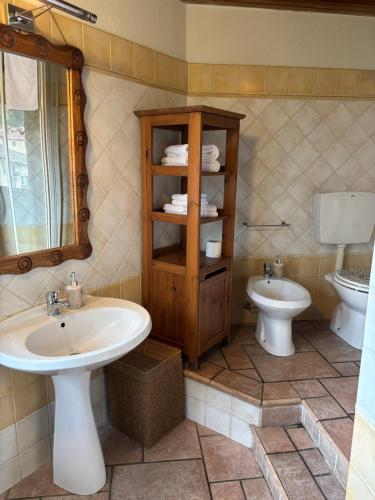 a bathroom with a sink and a toilet at Rosso Mattone Mondovì in Mondovì