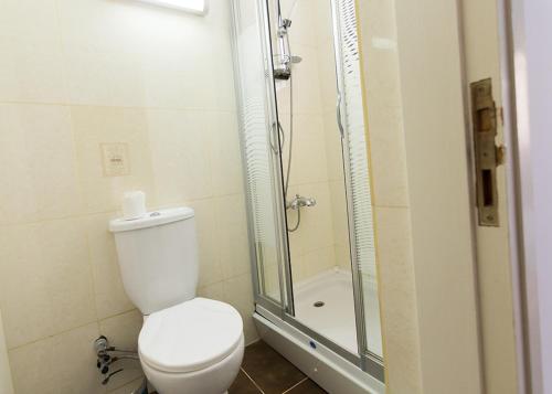 a bathroom with a toilet and a shower at Peanut House by HolidayKeys in Kérynia