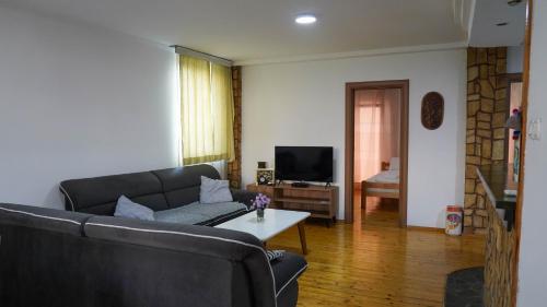 a living room with a couch and a table at Ivan Apartment Skopje in Skopje