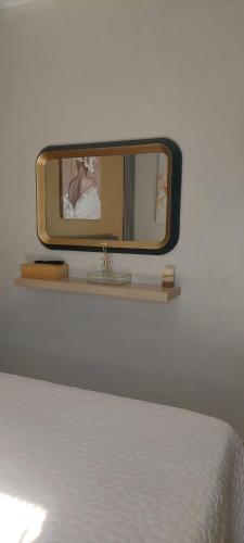 a mirror on a shelf next to a bed at Leon Apartment in Pedini