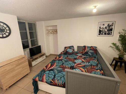 une chambre avec un lit et une télévision dans l'établissement Studio rénové au calme, à Dole