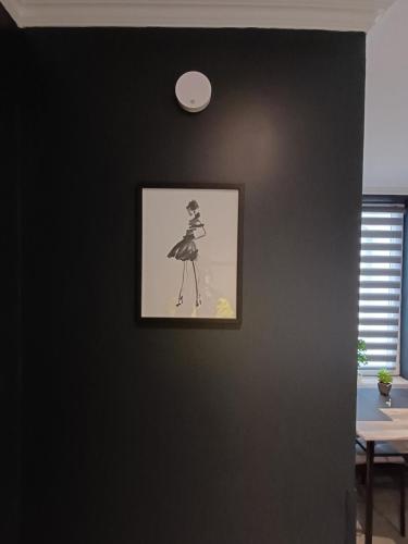 a picture of a woman on a black wall at City Apartment Paderborn Apartment 6 in Paderborn