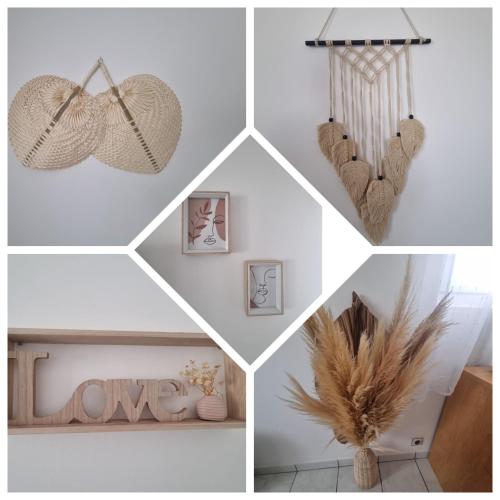 a collage of pictures of a room with a swing at Chambre face aux vignes in Vidauban