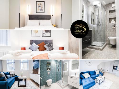 BuckinghamshireにあるModern 1-Bed Apartment in Buckinghamshire with Free WiFi, Parking & Gardenのベッドルームとバスルームの写真集