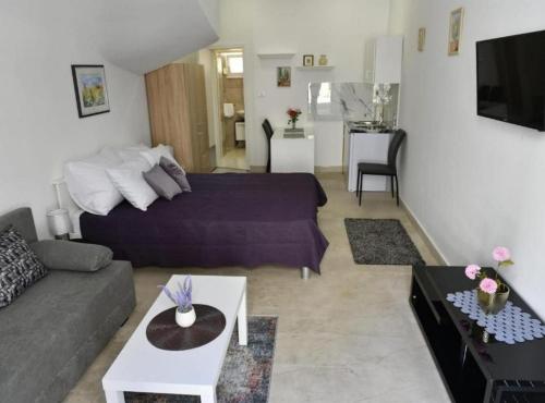 a living room with a bed and a couch at Charming Sinj Town Studio Apartments in Sinj