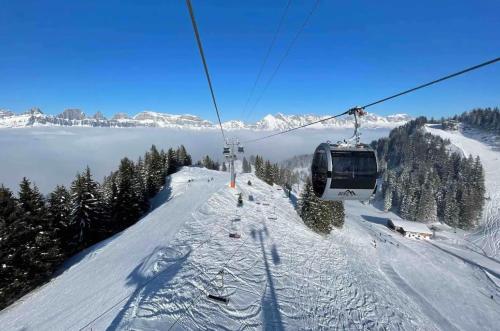 a ski lift going up a snow covered mountain at Resort Walensee 45 in Unterterzen