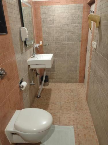 a bathroom with a toilet and a sink at Hotel Baidyanath in Deoghar